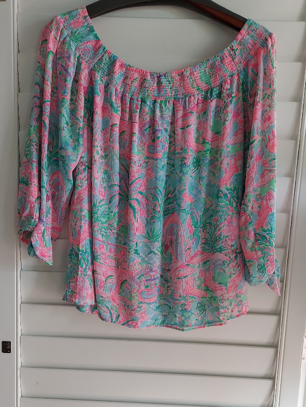 Lilly Pulitzer Pink & Aqua Off-Shoulder Blouse